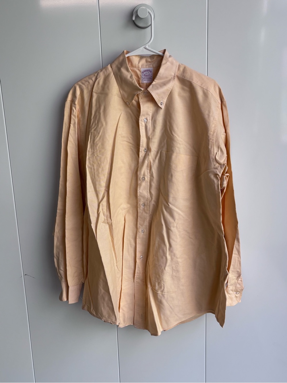 Vintage Brooks Brothers Makers OCBD Shirt 17.5-4 Yellow USA Supima Cotton Prep